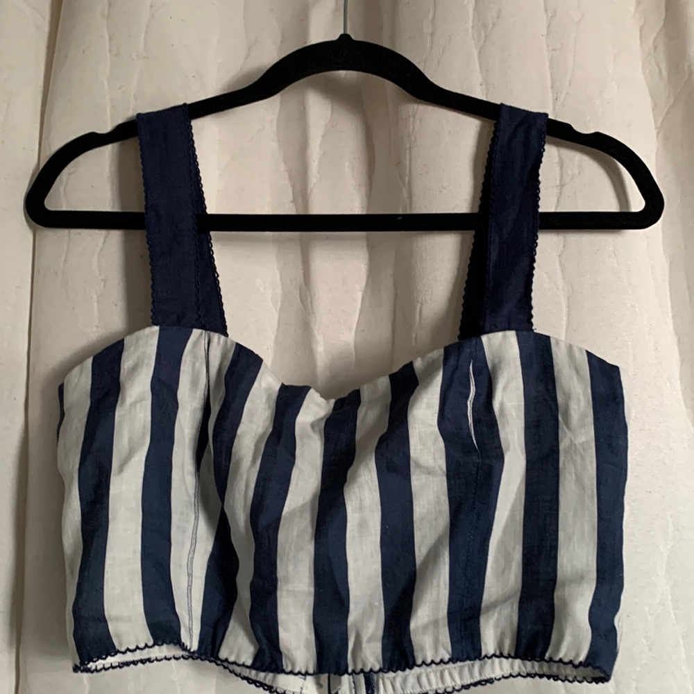 Agua Bendita Cacao Blue White Striped Linen Crop Too L
